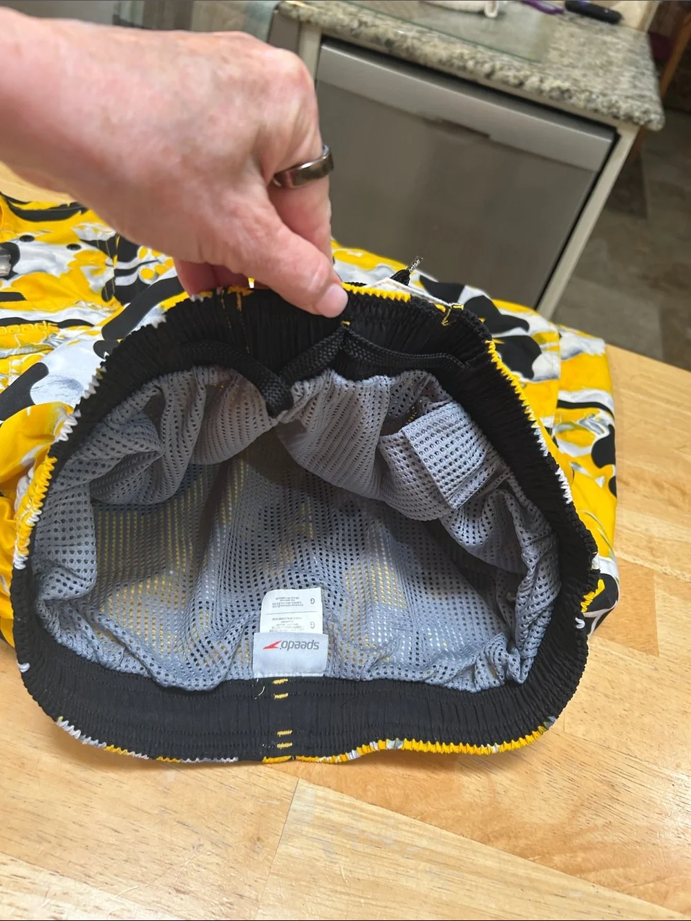 Speedo Yellow Black White Floral Swim Trunks for Men